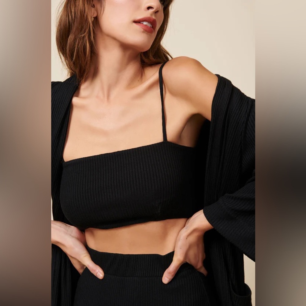 Whimsy + Row Black Lennon Ribbed Crop Tank Top
